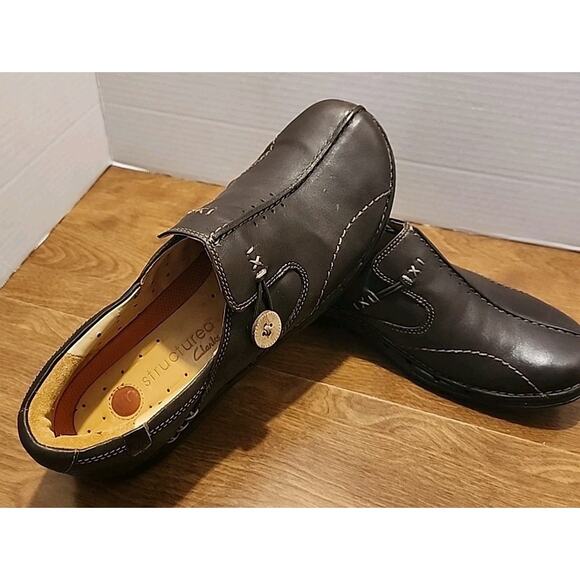 Clarks Womens Shoes Brown Leather Size 8.5 M Slip On Comfort Unstructured Loop - Picture 2 of 11
